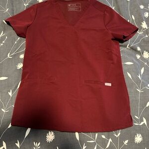 Figs Red Short Sleeve Tee with Crew Neckline, scrub top